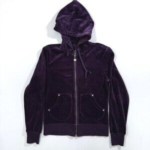 Twisted Heart Vintage Purple Velour Crystal Heart Zip Up Hoodie L Y2K Streetwear